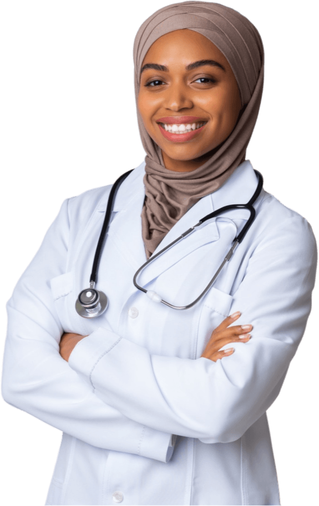 An ABC caregiver, smiling
