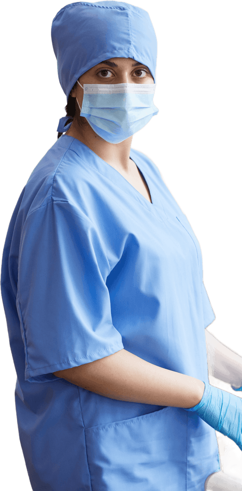 An ABC nurse in scrubs